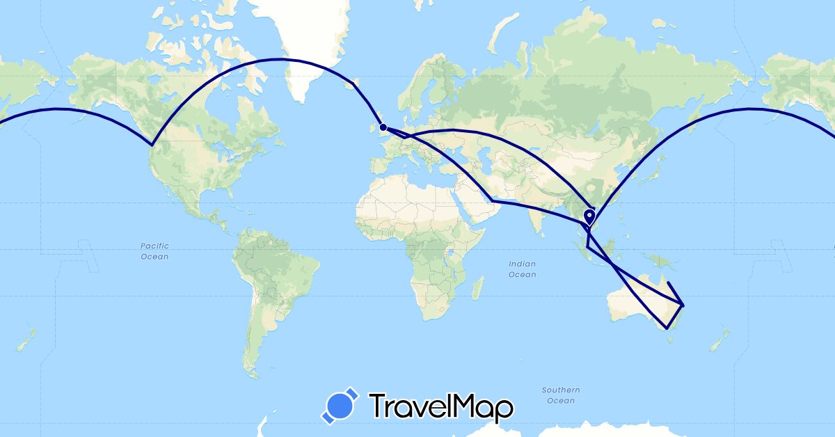 TravelMap itinerary: driving in United Arab Emirates, Australia, Germany, United Kingdom, Iceland, Cambodia, South Korea, Singapore, Thailand, United States, Vietnam (Asia, Europe, North America, Oceania)